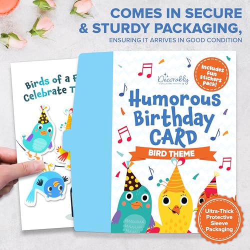 Humorous Bird Birthday Card Set - 5x7in Blue Foil Design
