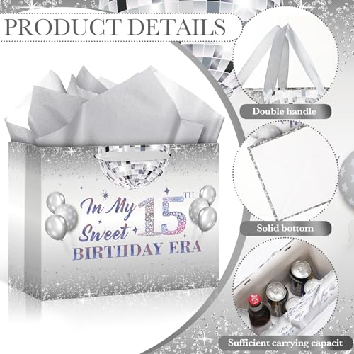 Iridescent 15th Birthday Gift Bag Set with Wrapping Paper and Card