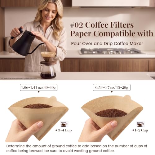 Clinuse #02 Cone Coffee Filters - 100Pcs Unbleached V-Shaped