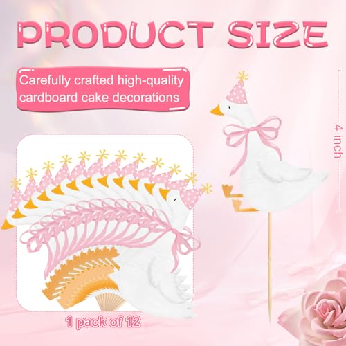 Silly Goose Cupcake Toppers - 12 Pcs Pink Birthday Party Decor