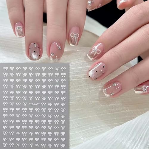 Valentine Bow Nail Art Stickers 3D Self Adhesive Pink White Blue Decals
