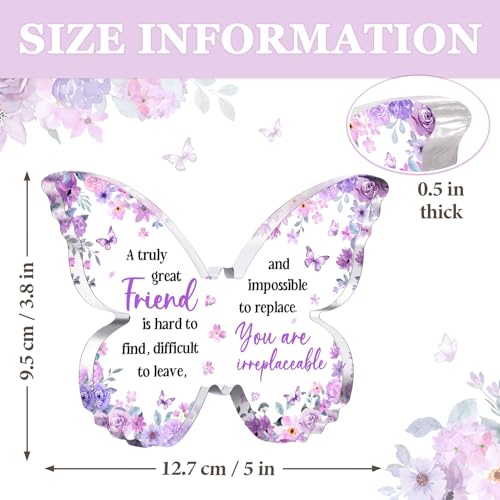 Glydein Friend Friendship Gifts for Women - Purple Butterfly Acrylic Desk Plaque