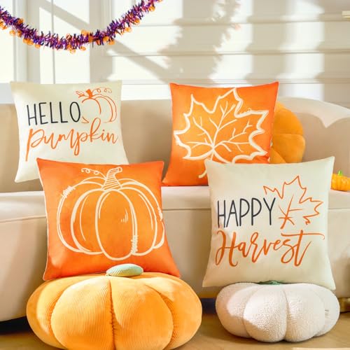 Hongsome Burnt Orange Throw Pillow Covers Set of 4 - 18x18 inch Autumn Decor
