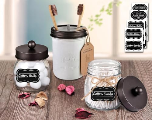 Mason Jar Bathroom Accessories Set with Soap Dispenser & Organizer - Bronze, 4 Pieces