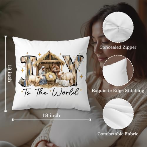 Religious Christmas Nativity Pillow Cover 18x18 - Style10 Rustic Jesus Birth Decor