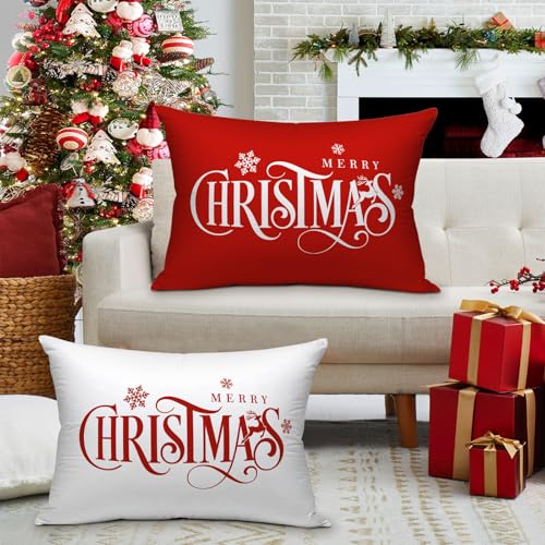 Lanpn 26x20 Inch Christmas Pillowcase Set of 2 Red & White Holiday Decor