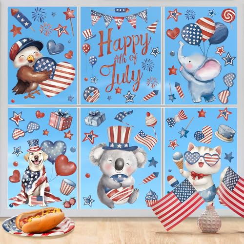 4th of July Patriotic Window Clings - 6 Reusable Stickers