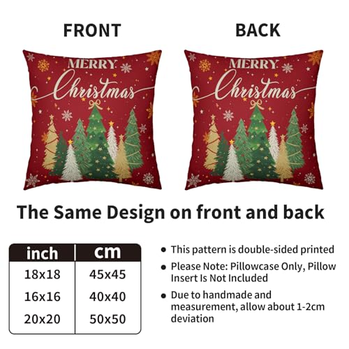 Merry Christmas Pillow Covers 18x18, Set of 2 Dark Red Holiday Throw Cases