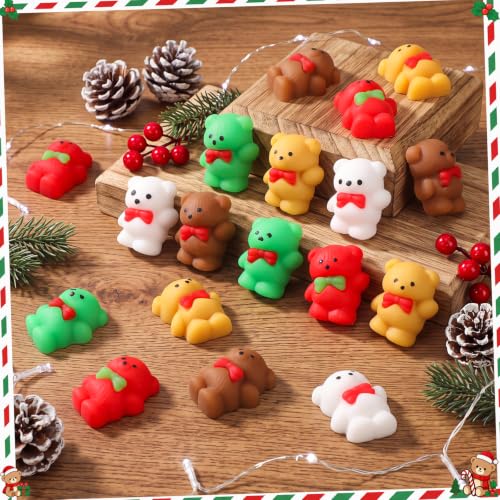 Christmas Teddy Bear Stress Balls Bulk 30 pcs - Colorful Holiday Party Favors