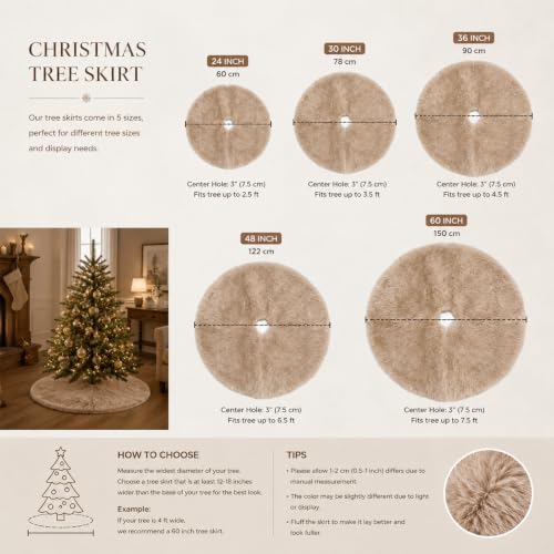 Brown Plush Christmas Tree Skirt - 30 Inch Faux Fur Holiday Decor