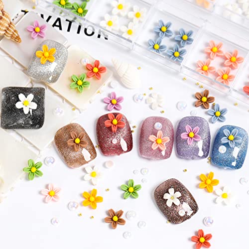 Tyemp 3D Flower Nail Charms Kit with Rhinestones and Caviar Beads