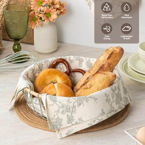 Organic Cotton French Pastoral Tea Towels Set of 2 - Green