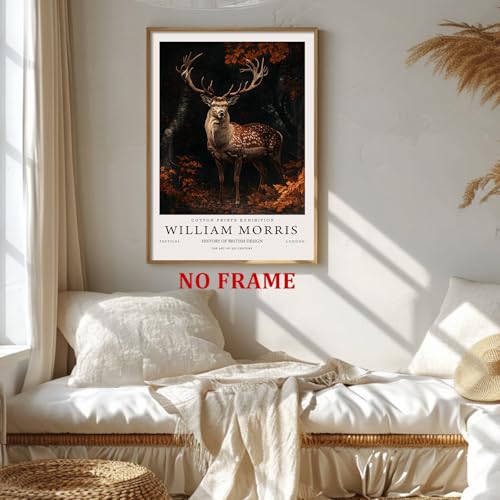 William Morris Vintage Dark Deer Wall Art - 16x24in Frameless Canvas