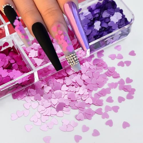 Valentine's Day 6-Grid Heart Nail Art Glitter Sequins & Decals Kit