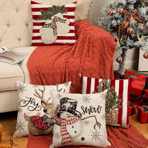 RABUSOFA Waterproof Christmas Pillow Covers Set of 4 - Red, 18x18 Inch