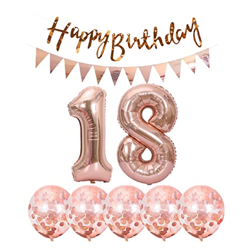 Rose Gold 18th Birthday Decoration Kit with Foil Balloons & Banner