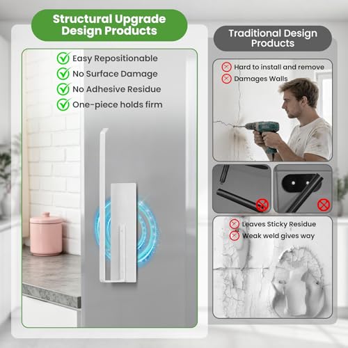 Magnetic Paper Towel Holder - White, Wall Mount Kitchen Organizer