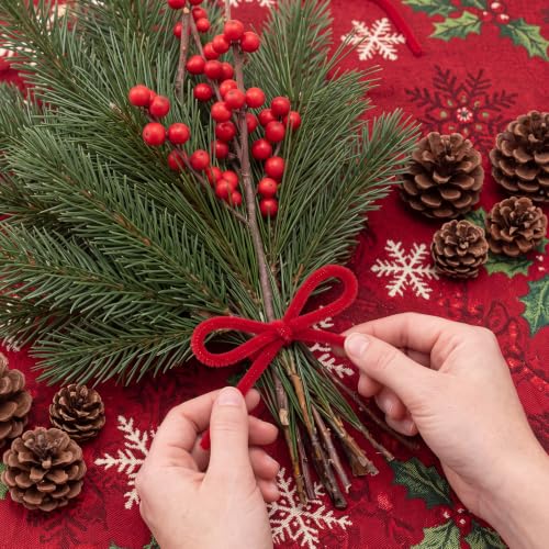 25 Pcs 16 Inch Christmas Garland Fuzzy Wire Ties - Red, Rustic Decor
