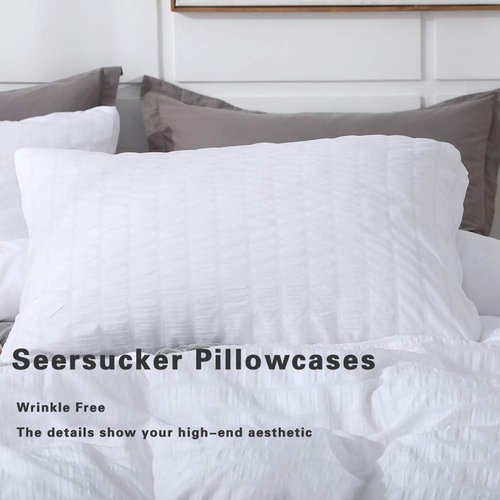 AveLom King White Duvet Cover Set - Ultra Soft Seersucker Microfiber | 3 Pieces with Zipper Closure & Corner Ties
