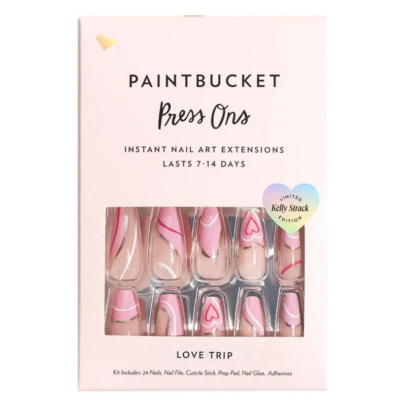 Paintbucket Love Trip Press On Nail Kit - Pink Swirl False Nails