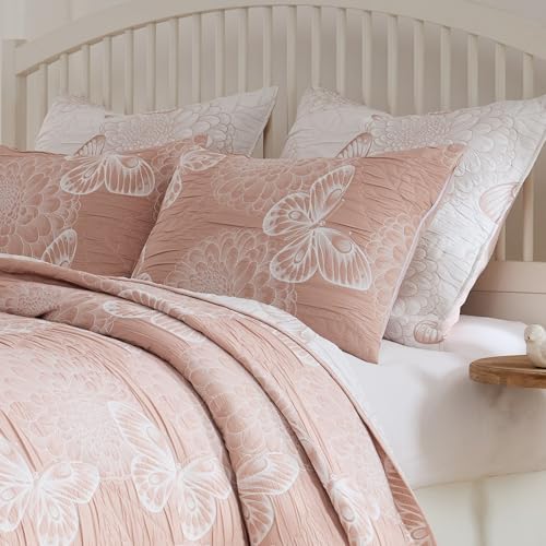 Pink Reversible Mariposa Blossom and Butterfly Pillow Sham 26x20 for Standard Bed