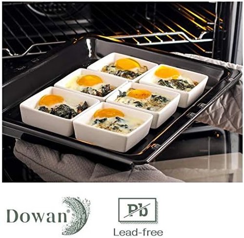 DOWAN Ramekins - Set of 6 Square 6 oz Porcelain Dessert & Appetizer Bowls | Oven Safe Design