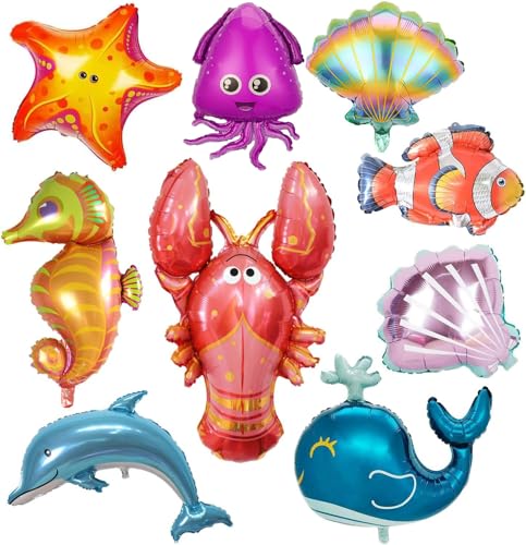 9 Pc Ocean Sea Animal Foil Balloon Set for Under The Sea Party Decor
