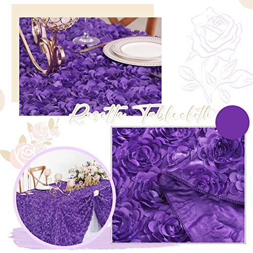 Purple Rosette Satin Tablecloth 90x132 Inches for Wedding & Party Decor - Variation of Purple / 132" x 90"
