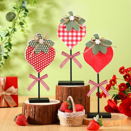 3-Piece Strawberry Wooden Table Decor Centerpieces