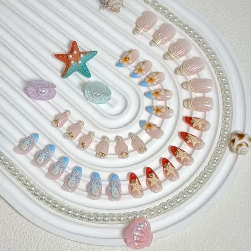 French Tip Press on Nails Medium Almond 3D Flower Fake Nails