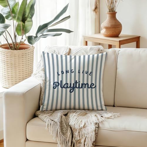 Blue and White Striped Flannel Throw Pillow Cover 18x18 for Nursery Decor
