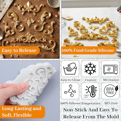 Baroque Scroll Lace Silicone Mold for Fondant Cake Decorating and DIY Crafts