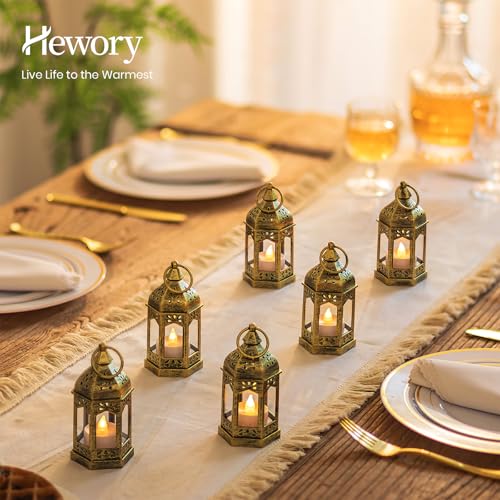 Hewory 10PCS Gold Mini Lanterns for Party Decoration with Remote LED Candles - Variation 10