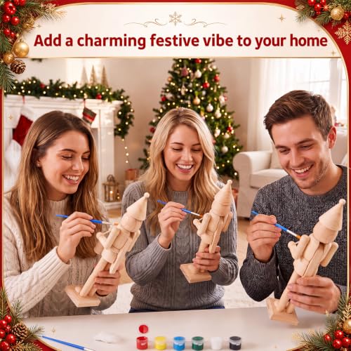 Christmas Nutcracker Drummer DIY Painting Kit - Unfinished Wooden Figures with Paints & Brushes (6 Sets, 15 Inch)