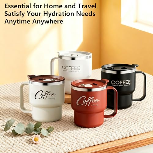 Kilimazart 12 oz Insulated Coffee Mug with Lid and Handle - Stainless Steel