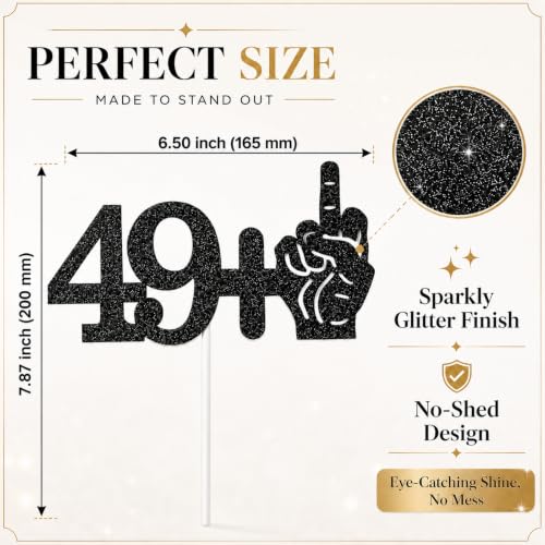 Funny 49+1 Black Glitter 50th Birthday Cake Topper