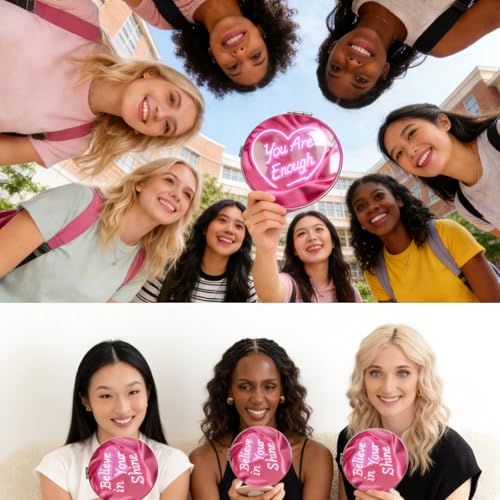 Ammzus You Are Enough Pink Compact Mirror – Travel Pocket Makeup Mirror