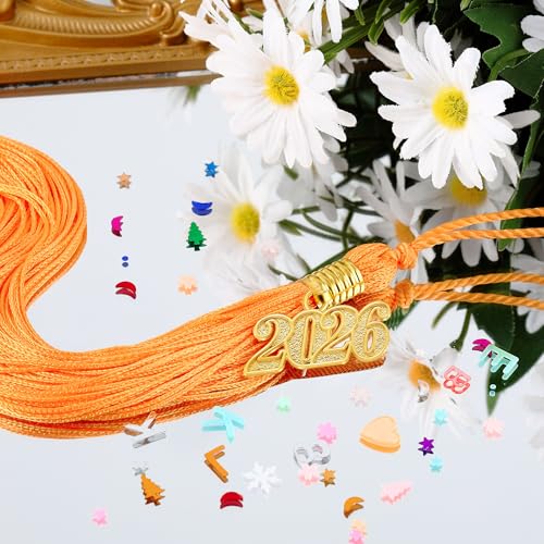 2026 Graduation Tassel Set - 2 Orange Tassels with Gold Charm