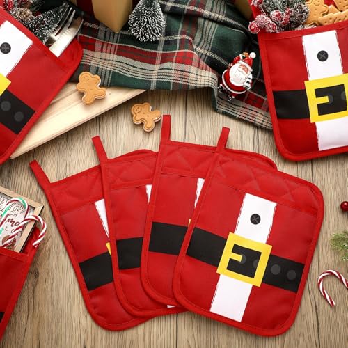 Roshtia Christmas Pot Holders with Pocket - Santa Xmas Kitchen Accessories (12 Pack)