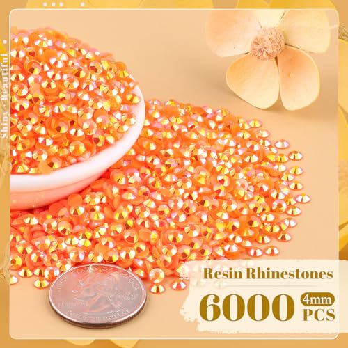 6000pcs 4mm Resin Jelly Flatback Rhinestones Orange AB with Tools