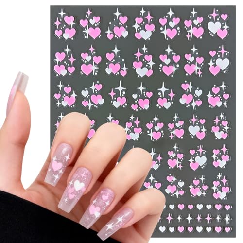 Valentine's Heart Nail Art Stickers - 4 Sheets 3D Self-Adhesive Love Decals