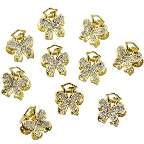 Small Gold Rhinestone Hair Claw Clips 12-Pack Mini Metal Crystal Hair Accessories