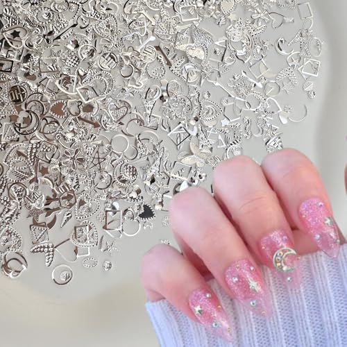 900Pcs Silver Metal Nail Charms Alloy Star Rhinestones 3D Nail Art Gems