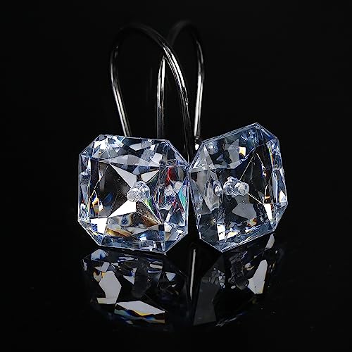 EleCharm 12PCS Clear Decorative Crystal Shower Curtain Hooks Stainless Steel Rust-Resistant