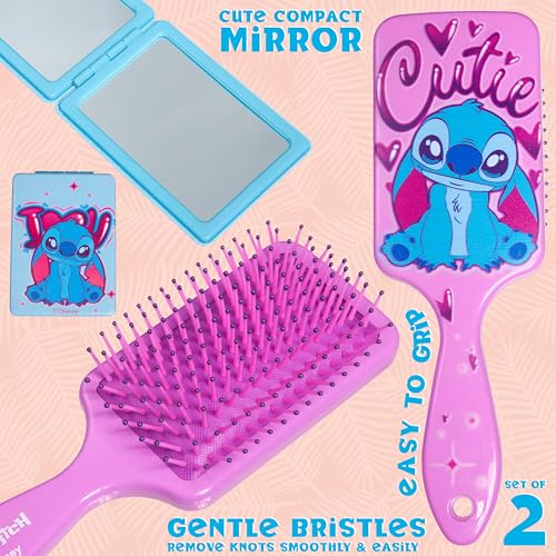 Disney Stitch Detangle Hair Brush and Compact Mirror Set