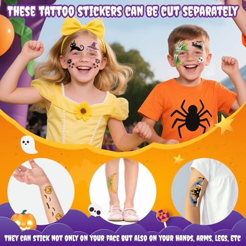 Partywind Halloween Temporary Face Tattoos for Kids 12 Sheets