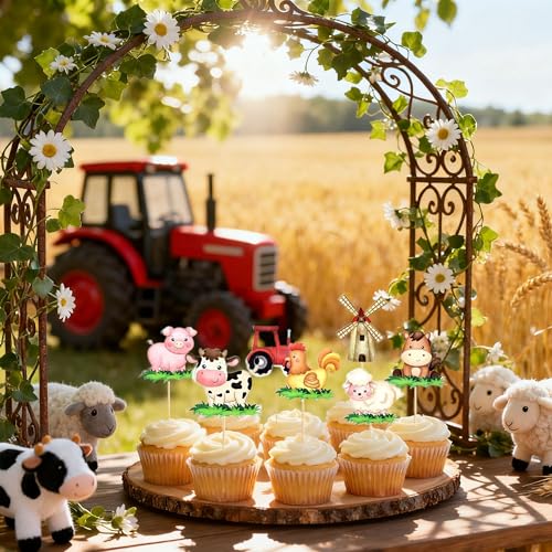 16 Farm Animal Cupcake Toppers - Birthday Party Decorations