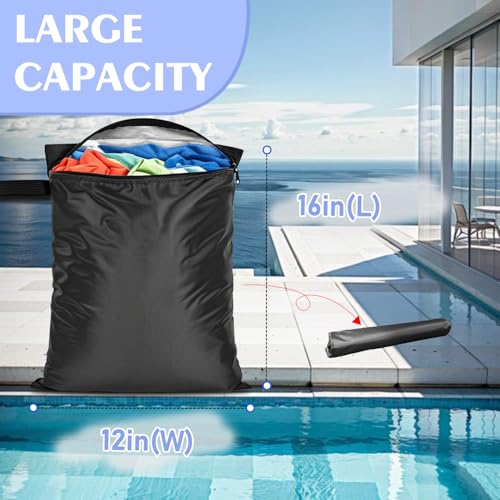 3 Pack Clothes Baby Diaper Wet Dry Bags Waterproof Reusable,12"x16",Durable Polyester Fabric with Waterproof Tape,Swim Wet Swimsuit & Towel Sack for Gym Beach Travel,with Handle and Zipper,Black