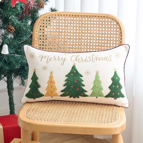 Christmas Tree Pillow Cover 12x20 Inches Merry Christmas Snowflakes Home Decor