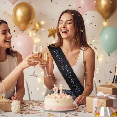 21st Birthday Sash with Glitter Rhinestones for Women